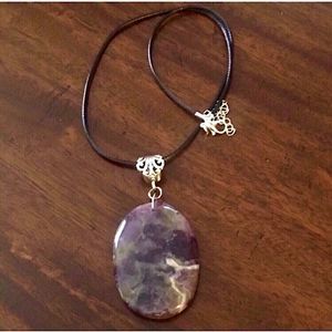 Amethyst Agate Quartz Pendant on Waxed Necklace w/ Lobster Claw Clasp